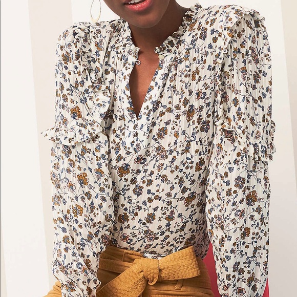 ❌SOLD LOFT Floral Ruffle Split Neck Blouse - Picture 4 of 4